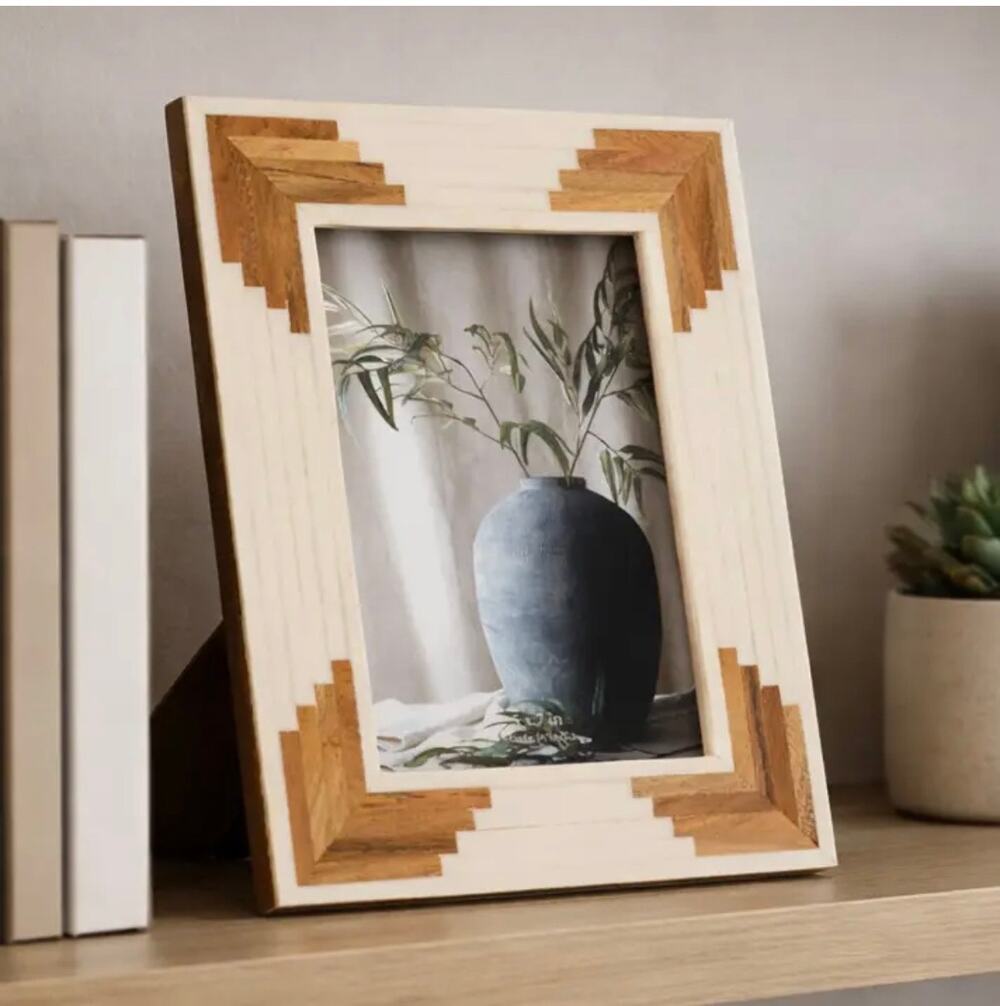 Wood White Resin Cascading Photo Frame Inlay Geometric, 5x7 in By Sagebrook Home